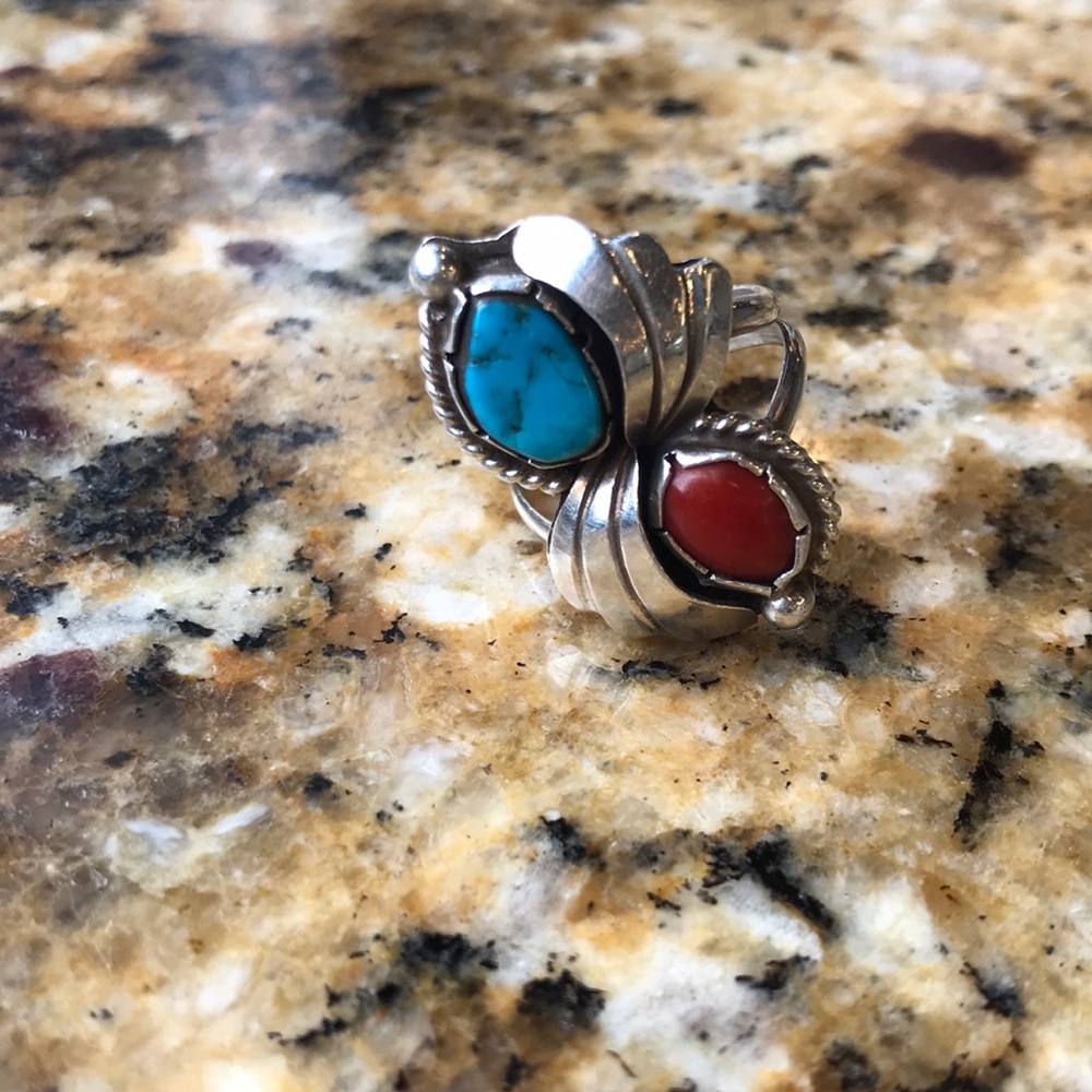 Beautiful Turquoise and Coral Ring